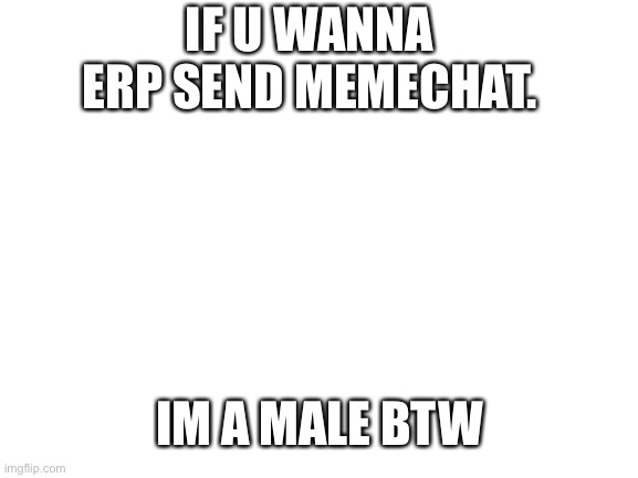 Blank White Template | IF U WANNA ERP SEND MEMECHAT. IM A MALE BTW | image tagged in blank white template | made w/ Imgflip meme maker