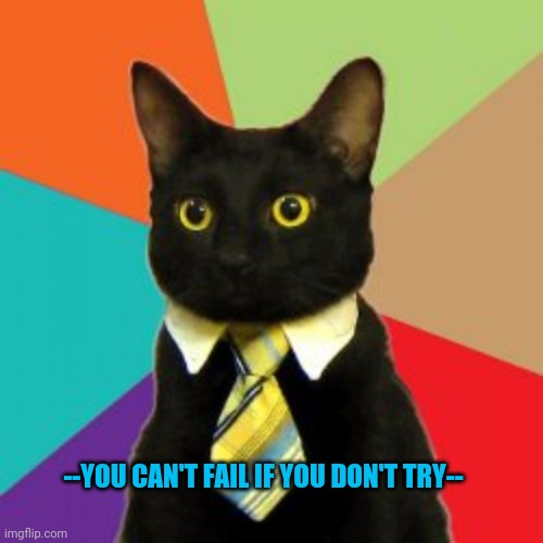 Business cat says: | --YOU CAN'T FAIL IF YOU DON'T TRY-- | image tagged in business cat | made w/ Imgflip meme maker