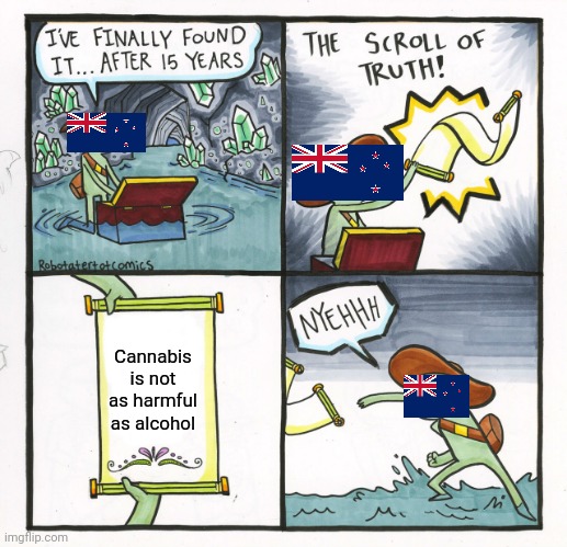 The Scroll Of Truth | Cannabis is not as harmful as alcohol | image tagged in memes,the scroll of truth | made w/ Imgflip meme maker