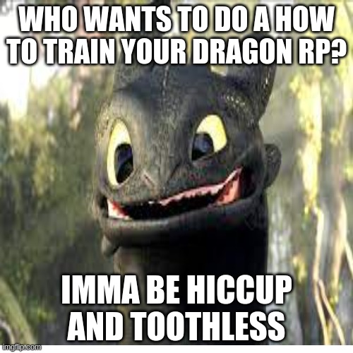 this takes place in the first movie,you can be one of the characters or an oc(no joke or bambi ocs) | WHO WANTS TO DO A HOW TO TRAIN YOUR DRAGON RP? IMMA BE HICCUP AND TOOTHLESS | image tagged in httyd | made w/ Imgflip meme maker