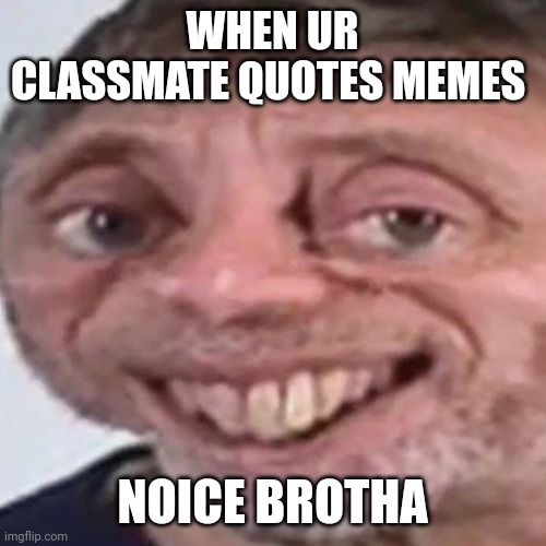 Screw titles | WHEN UR CLASSMATE QUOTES MEMES; NOICE BROTHA | image tagged in noice,mehrp | made w/ Imgflip meme maker