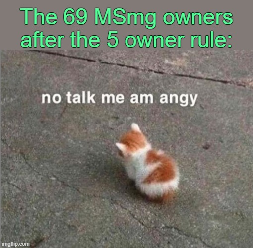. | The 69 MSmg owners after the 5 owner rule: | image tagged in no talk me am angy | made w/ Imgflip meme maker
