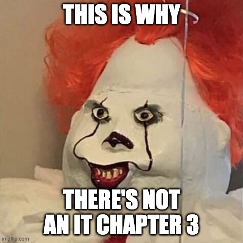 weird looking pennywise |  THIS IS WHY; THERE'S NOT AN IT CHAPTER 3 | image tagged in weird looking pennywise | made w/ Imgflip meme maker