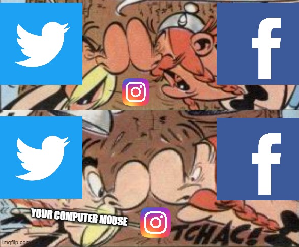 When your social apps are arguing |  YOUR COMPUTER MOUSE | image tagged in asterix,apps | made w/ Imgflip meme maker