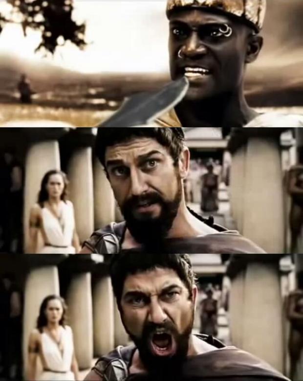 This Is Sparta meme. 