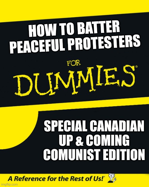 How To Deal With Peaceful Protesters | HOW TO BATTER PEACEFUL PROTESTERS; SPECIAL CANADIAN UP & COMING COMUNIST EDITION | image tagged in for dummies | made w/ Imgflip meme maker
