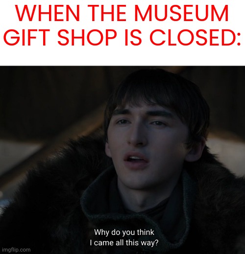 E | WHEN THE MUSEUM GIFT SHOP IS CLOSED: | image tagged in why do you think i came all this way,museum,gifs,funny,unfunny | made w/ Imgflip meme maker
