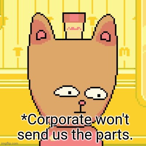 Burgerpants | *Corporate won't send us the parts. | image tagged in burgerpants | made w/ Imgflip meme maker