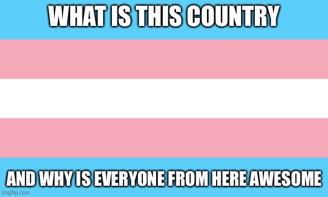 Hmm… Argentina? |  WHAT IS THIS COUNTRY; AND WHY IS EVERYONE FROM HERE AWESOME | image tagged in trans flag,joke,lgbt | made w/ Imgflip meme maker