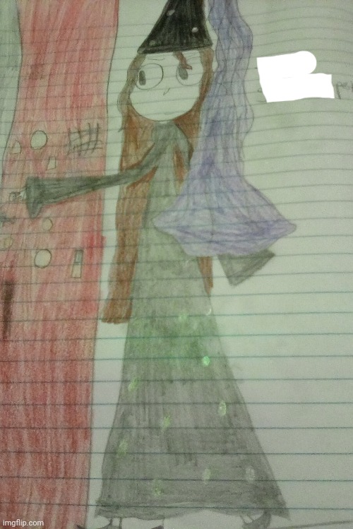 A drawing of a character from Phantom Tollbooth | image tagged in guess who and get satisfaction of being right,maybe,the silver things on the dress and hat are bells | made w/ Imgflip meme maker