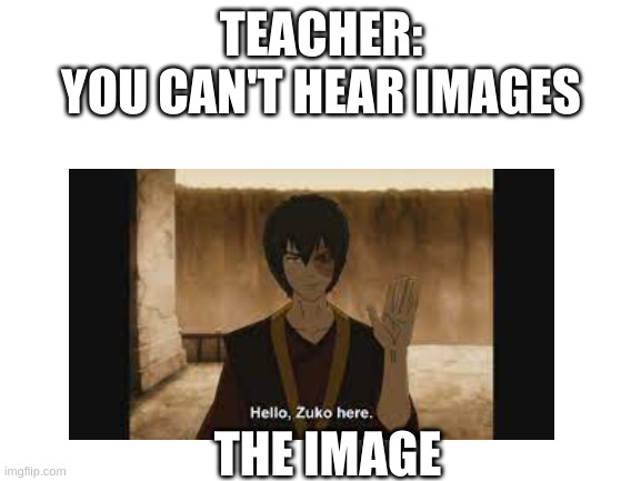 You Can't Hear an Image | TEACHER:
YOU CAN'T HEAR IMAGES; THE IMAGE | image tagged in avatar the last airbender | made w/ Imgflip meme maker