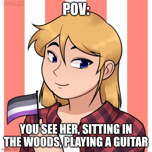 no erp, no killing her, and no joke oc's. and just an fyi, i know nothing about guitar, but she does, so I thought it would be f | POV:; YOU SEE HER, SITTING IN THE WOODS, PLAYING A GUITAR | made w/ Imgflip meme maker