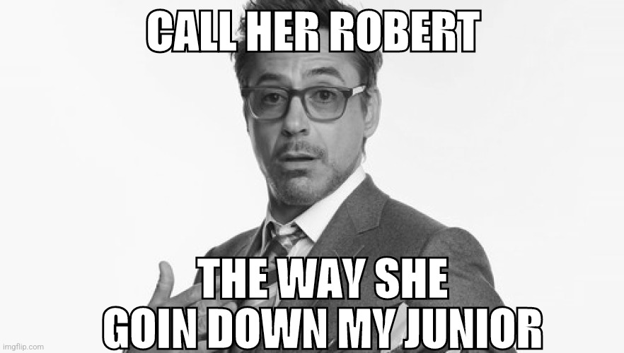 Robert downy jr | CALL HER ROBERT; THE WAY SHE GOIN DOWN MY JUNIOR | image tagged in robert downey jr's comments | made w/ Imgflip meme maker