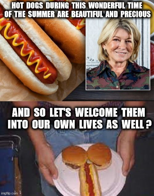 HOT  DOGS  DURING  THIS  WONDERFUL  TIME  OF  THE  SUMMER  ARE  BEAUTIFUL  AND  PRECIOUS AND  SO  LET'S  WELCOME  THEM  INTO  OUR  OWN  LIVE | made w/ Imgflip meme maker
