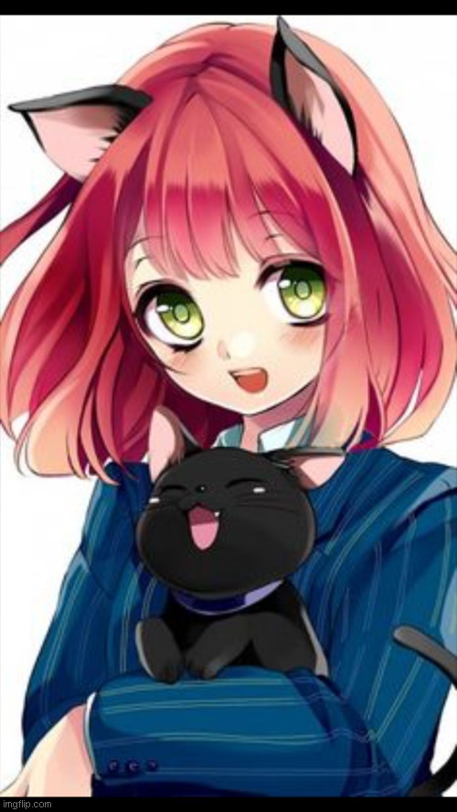 Anime catgirl and her cat | image tagged in anime catgirl and her cat | made w/ Imgflip meme maker