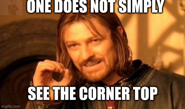 Did yuo see it | ONE DOES NOT SIMPLY; SEE THE CORNER TOP | image tagged in memes,one does not simply | made w/ Imgflip meme maker