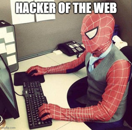 Bussiness spiderman  | HACKER OF THE WEB | image tagged in bussiness spiderman | made w/ Imgflip meme maker