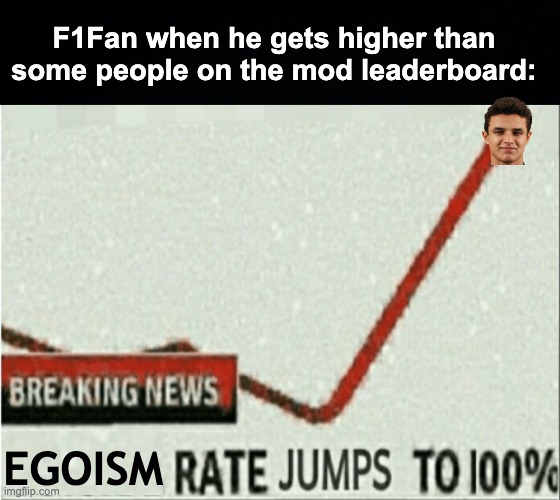 'Tis a joke. Thou shalt not take it seriously. | F1Fan when he gets higher than some people on the mod leaderboard:; EGOISM | image tagged in black background,memes,unfunny | made w/ Imgflip meme maker