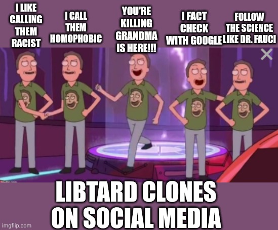 I LIKE CALLING THEM RACIST LIBTARD CLONES ON SOCIAL MEDIA I CALL THEM HOMOPHOBIC YOU'RE KILLING GRANDMA IS HERE!!! I FACT CHECK WITH GOOGLE  | made w/ Imgflip meme maker