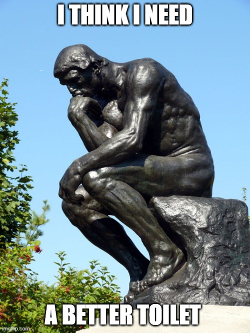The Thinker | I THINK I NEED; A BETTER TOILET | image tagged in the thinker | made w/ Imgflip meme maker