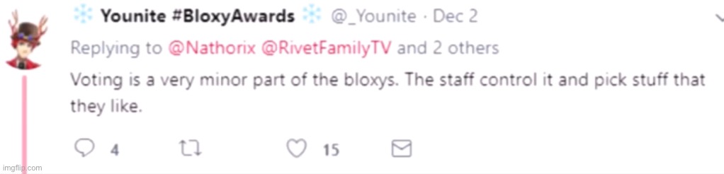 Proof that roblox biased the bloxy’s (This guy is an ex-intern for Roblox) | image tagged in bruhj | made w/ Imgflip meme maker