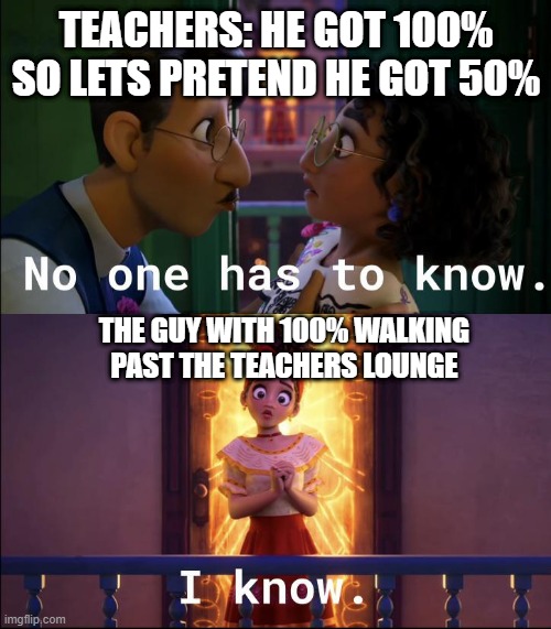 No one is looking | TEACHERS: HE GOT 100% SO LETS PRETEND HE GOT 50%; THE GUY WITH 100% WALKING PAST THE TEACHERS LOUNGE | image tagged in no one is looking | made w/ Imgflip meme maker