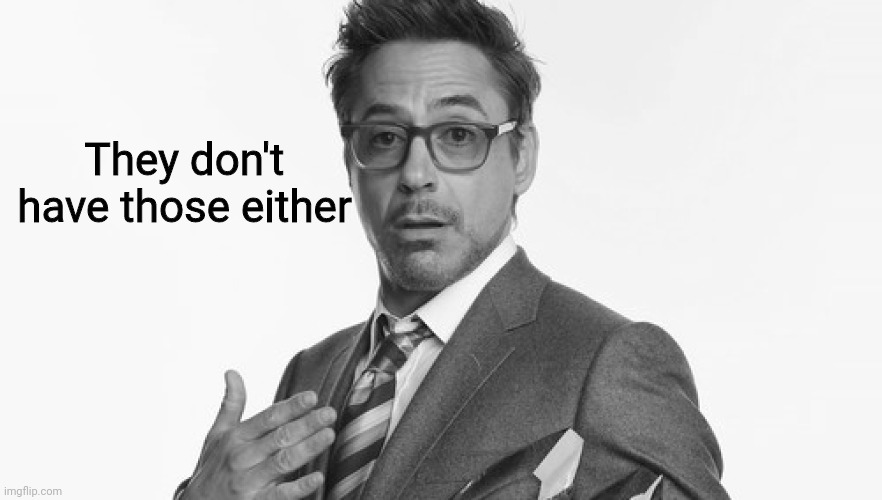 Robert Downey Jr's Comments | They don't have those either | image tagged in robert downey jr's comments | made w/ Imgflip meme maker