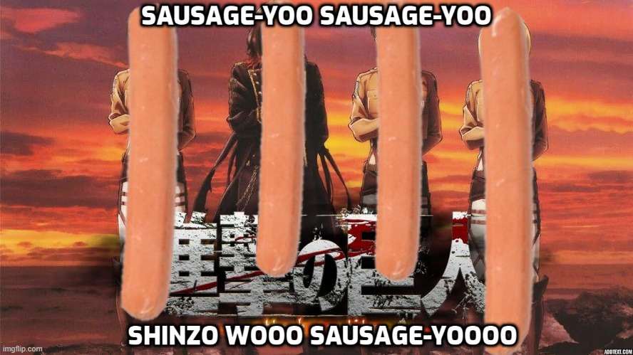 Hemlo | image tagged in attack on titan,anime,sausage | made w/ Imgflip meme maker