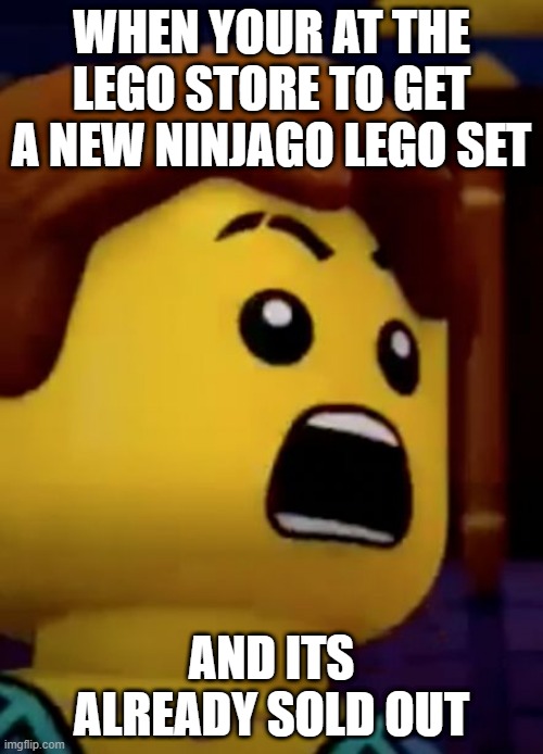 When a Ninjago set is sold out: | WHEN YOUR AT THE LEGO STORE TO GET A NEW NINJAGO LEGO SET; AND ITS ALREADY SOLD OUT | image tagged in funny,memes | made w/ Imgflip meme maker