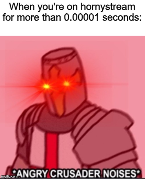 A N G R Y crusader | When you're on hornystream for more than 0.00001 seconds: | image tagged in a n g r y crusader | made w/ Imgflip meme maker
