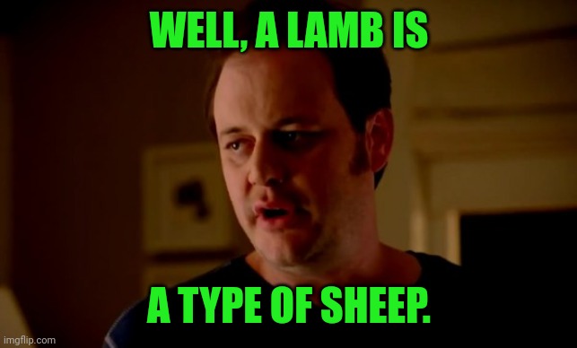 Jake from state farm | WELL, A LAMB IS A TYPE OF SHEEP. | image tagged in jake from state farm | made w/ Imgflip meme maker