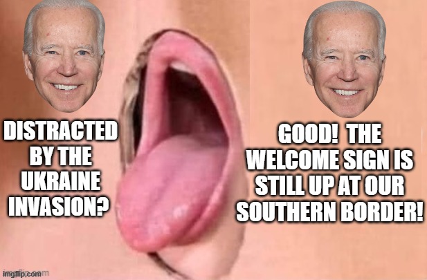 Distracted by the Ukraine invasion? Good! We are still sucking in loser dependents to vote Democrat! | DISTRACTED BY THE UKRAINE INVASION? GOOD!  THE WELCOME SIGN IS STILL UP AT OUR SOUTHERN BORDER! | image tagged in thank you,thanks,thanks captain obvious,morons,biden | made w/ Imgflip meme maker