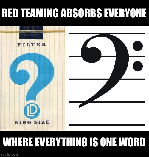 Red Teaming Sensors | RED TEAMING ABSORBS EVERYONE; WHERE EVERYTHING IS ONE WORD | image tagged in red,team,word,question mark,bass,key | made w/ Imgflip meme maker