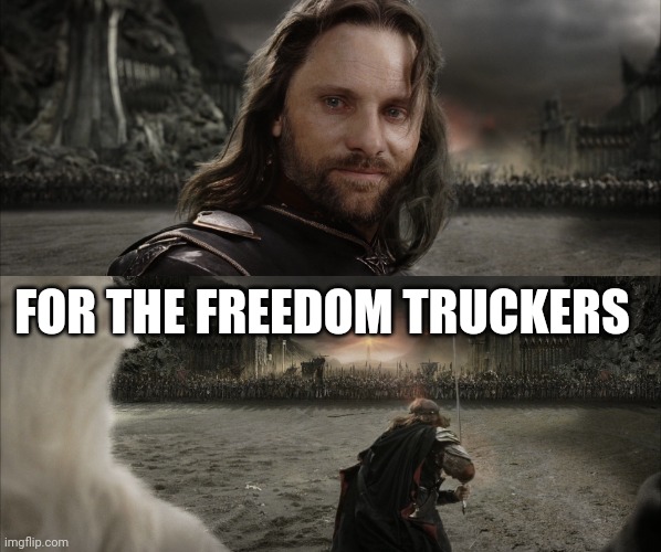 Aragorn Black Gate for Frodo | FOR THE FREEDOM TRUCKERS | image tagged in aragorn black gate for frodo | made w/ Imgflip meme maker