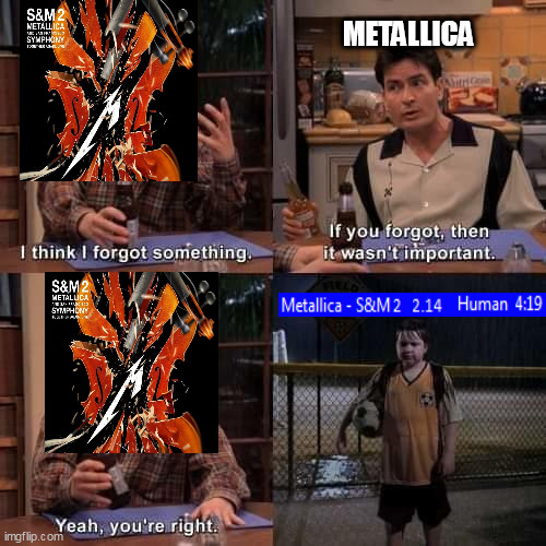 I actually editedpanel 4 lol, that song in that album doesnt exist | METALLICA | image tagged in i think i forgot something | made w/ Imgflip meme maker