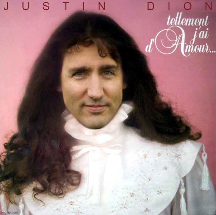 "I Have So Much Love" | J    U    S    T    I    N             D    I    O    N | image tagged in celine dion,justin trudeau,canada,tyranny,freedom,un troops | made w/ Imgflip meme maker