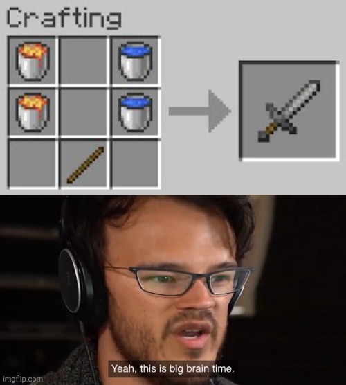 How to make a stone sword in skyblock way | image tagged in yeah this is big brain time,minecraft | made w/ Imgflip meme maker