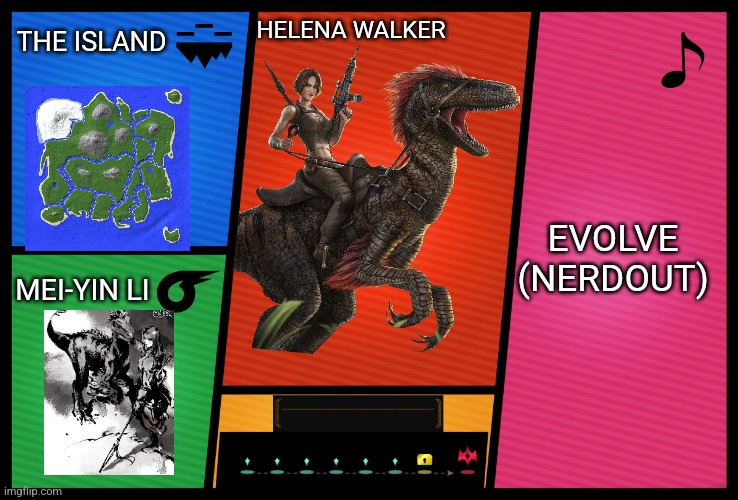Smash Ultimate DLC fighter profile |  THE ISLAND; HELENA WALKER; EVOLVE (NERDOUT); MEI-YIN LI | image tagged in smash ultimate dlc fighter profile | made w/ Imgflip meme maker