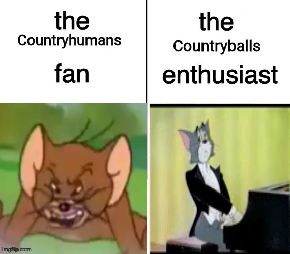 The rodent fan vs. The feline enthusiast | Countryballs; Countryhumans | made w/ Imgflip meme maker