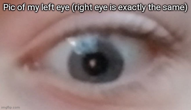 My eyes go from blue to olive green to gray (sometimes a mixed color) | Pic of my left eye (right eye is exactly the same) | made w/ Imgflip meme maker