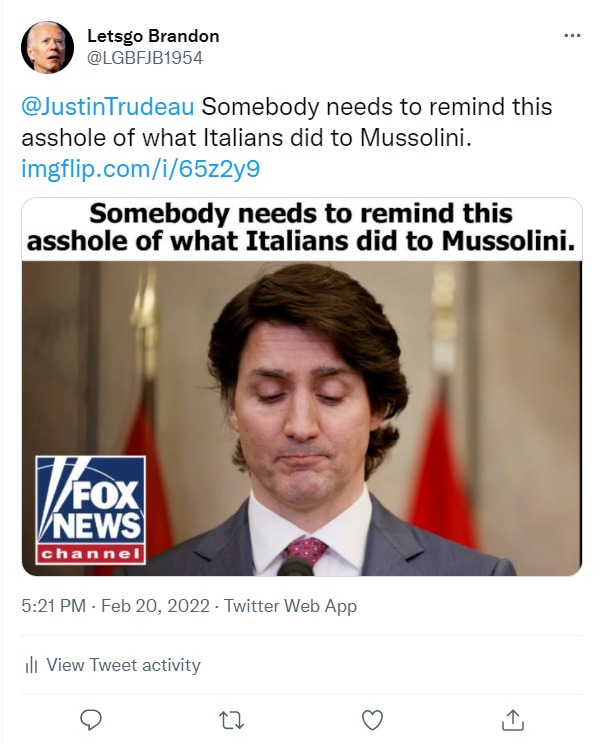 I couldn't rely on somebody else sending him the message, so I did it myself! | image tagged in justin trudeau,asshole,mussolini,tyrants,dictator,sic semper tyrannis | made w/ Imgflip meme maker