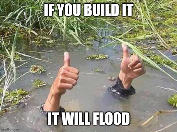 flood no worries | IF YOU BUILD IT IT WILL FLOOD | image tagged in flood no worries | made w/ Imgflip meme maker