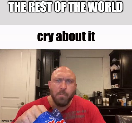 Cry About It | THE REST OF THE WORLD | image tagged in cry about it | made w/ Imgflip meme maker