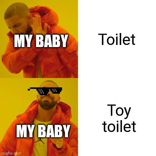 Drake Hotline Bling | Toilet; MY BABY; Toy toilet; MY BABY | image tagged in memes,drake hotline bling | made w/ Imgflip meme maker