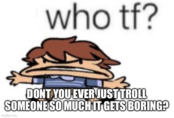 who tf | DONT YOU EVER JUST TROLL SOMEONE SO MUCH IT GETS BORING? | image tagged in who tf | made w/ Imgflip meme maker