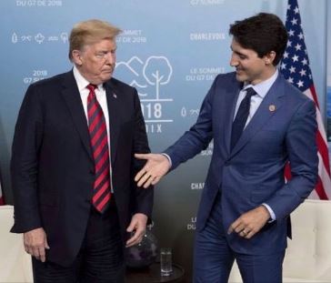 Trump declines Trudeau's hand Blank Meme Template