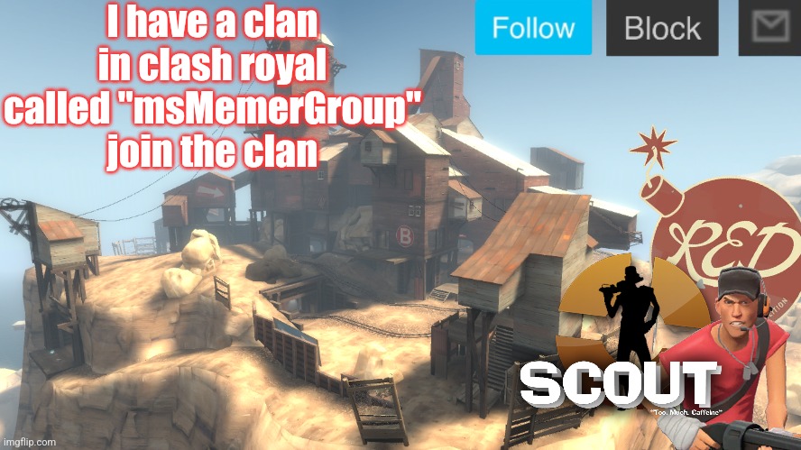 My username is ala, do clan wars | I have a clan in clash royal called "msMemerGroup" join the clan | image tagged in scouts 4 announcement temp | made w/ Imgflip meme maker
