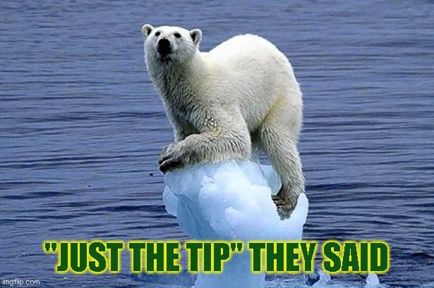 Polar bear climate change | "JUST THE TIP" THEY SAID | image tagged in polar bear climate change | made w/ Imgflip meme maker