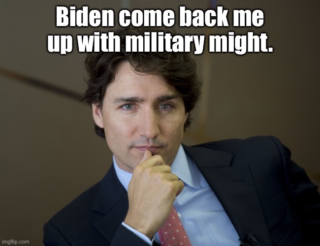 Biden securing the Northern border from Truckers | Biden come back me up with military might. | image tagged in justin trudeau readiness,joe biden,liberals,dictators | made w/ Imgflip meme maker