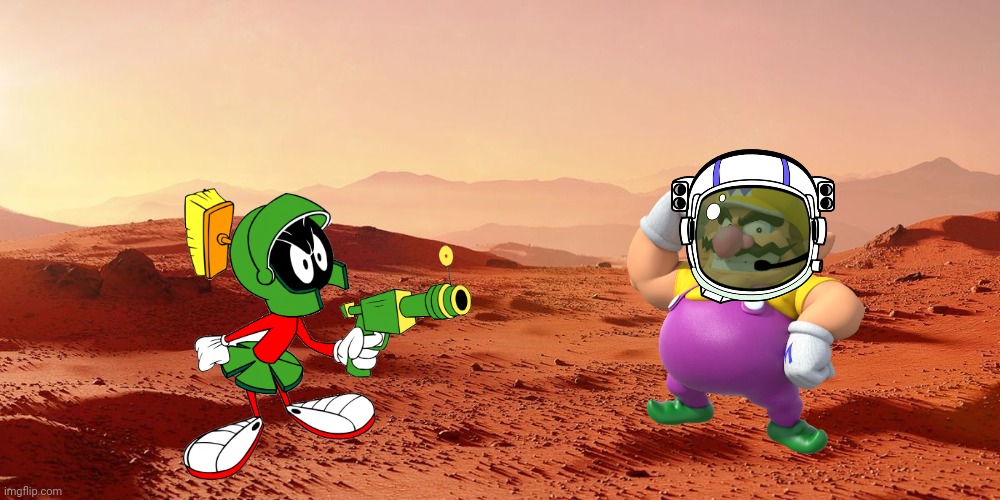 Wario goes to Mars and dies by Marvin the Martin | image tagged in mars,wario dies,wario,marvin the martian,looney tunes,space | made w/ Imgflip meme maker